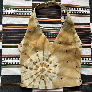 Vintage 90’s dELiA*s Suede Sunburst Tie Dye Halter Cropped Top. Grommets. XS.